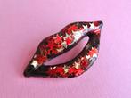 jwg Vintage 70s funky lippen mondje broche ster rood zwart, Verzenden, Overige materialen, Broche
