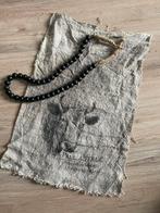 Linnen doek en houten kralen ketting - decoratie-shabby doek, Ophalen, Zo goed als nieuw