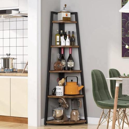 5-laags hoekkastplanken - Hout en metaal - Bruin/Zwart, Hobby en Vrije tijd, Overige Hobby en Vrije tijd, Nieuw, Verzenden