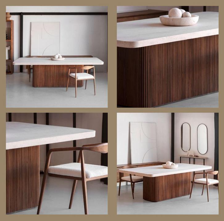 Ritsu travertin eettafel japandi style, Huis en Inrichting, Tafels | Eettafels, Nieuw, 100 tot 150 cm, 150 tot 200 cm, Vier personen