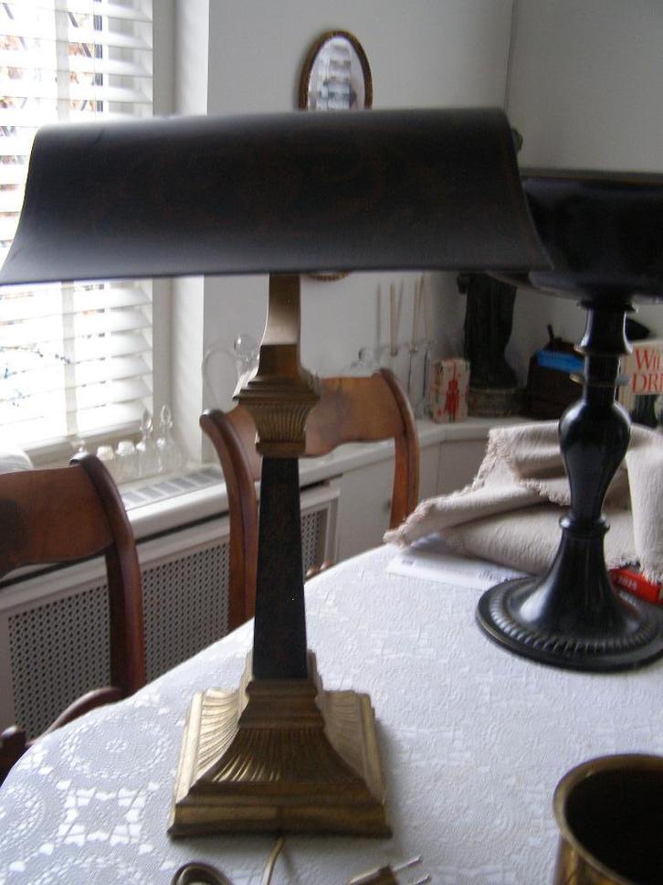 Bureaulamp, klassiek met beschildering, metalen kap 44cm h, Huis en Inrichting, Lampen | Tafellampen, Zo goed als nieuw, Minder dan 50 cm
