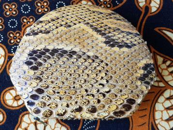 Mooie complete oude vintage compact van slangenleer 11 cm. beschikbaar voor biedingen