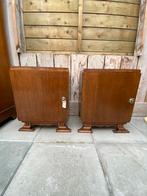 Set vintage nachtkastjes met glazen deurbeslag, Ophalen, 70 cm of meer, Hout, 65 cm of meer