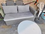 Grijze Wicker Tuinbank met kussens, Ophalen, Gebruikt, Wicker
