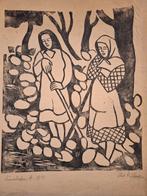 Linosnede van twee vrouwen, 1933, Ophalen of Verzenden