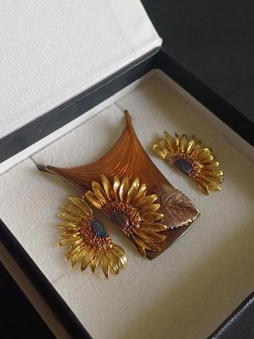 Zilveren Vergulde Zonnebloem Set - Ketting & Oorbellen beschikbaar voor biedingen