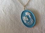 ketting met hanger, paradijsvogels, blauw, vergulde ketting., Zo goed als nieuw, Overige materialen, Met hanger, Verzenden