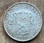 2,5 gulden 1938 Wilhelmina GROF HAAR, Postzegels en Munten, Verzenden, Zilver, Koningin Wilhelmina, Losse munt
