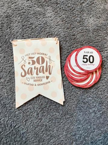 Sarah 50 jaar feestartikelen vlaggetjes en bierviltjes beschikbaar voor biedingen