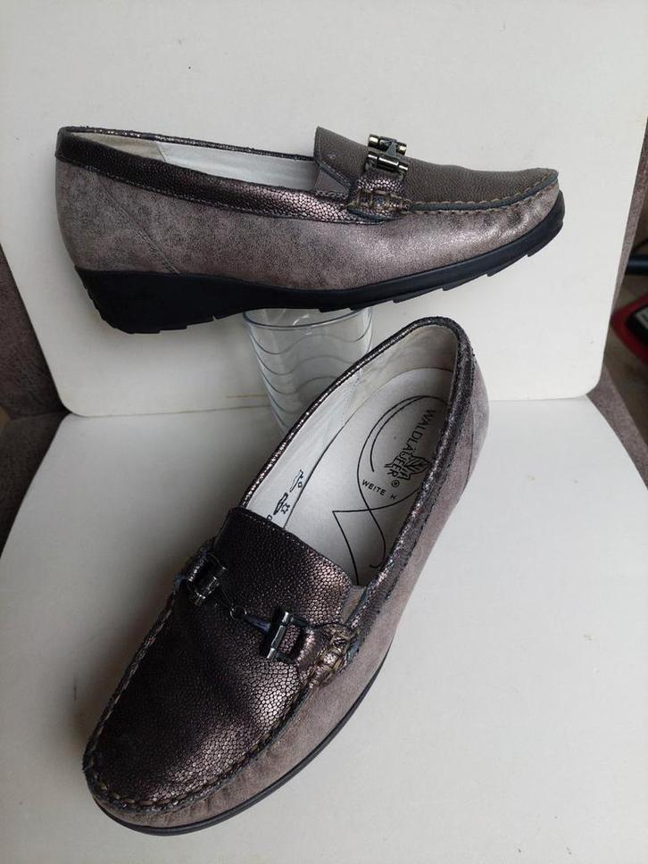 Instappers Waldlaufer 38 H grijs leder +voetbed 1xGedragen, Kleding | Dames, Schoenen, Nieuw, Instappers, Grijs, Ophalen of Verzenden