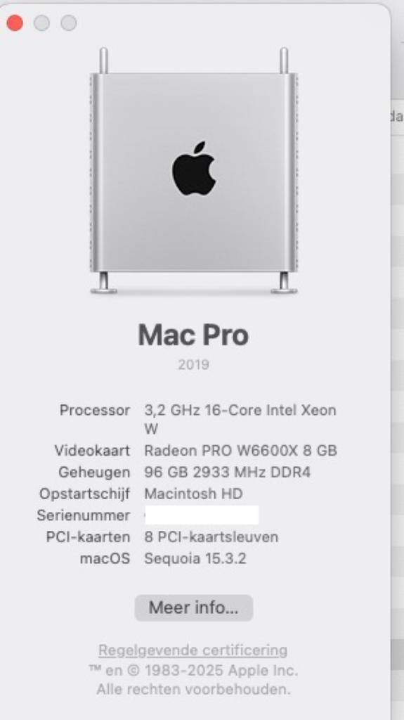 Mac Pro 2019 96GB  X6600 Sonnet 4x4 + opt NAS / Ruil MacBook, Computers en Software, Apple Desktops, Zo goed als nieuw, Mac Pro