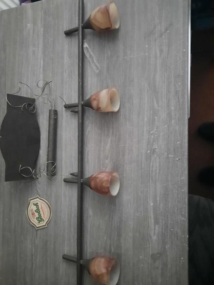 Vintage hanglamp met 4 Lichtpunten, Huis en Inrichting, Lampen | Wandlampen, Gebruikt, Glas, Metaal, Ophalen
