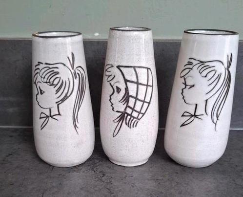 3 vintage vaasjes van Boonstra met meisjeshoofd zeldzaam, Huis en Inrichting, Woonaccessoires | Vazen, Zo goed als nieuw, Overige kleuren