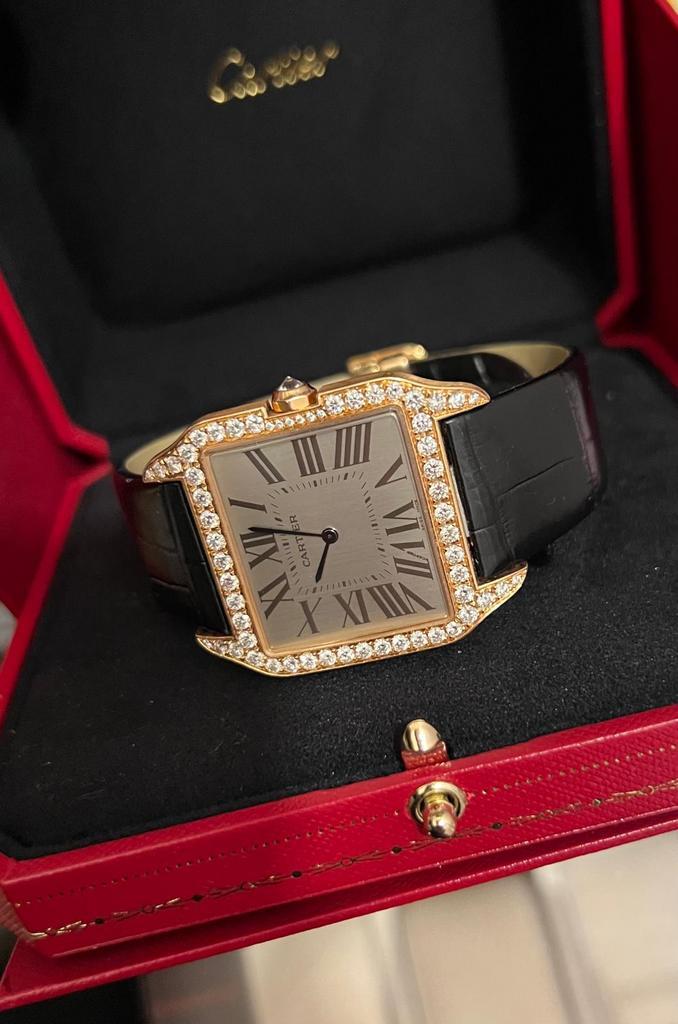 Cartier Santos Dumont 18k factory set diamonds 35mm, Sieraden, Tassen en Uiterlijk, Horloges | Heren, Zo goed als nieuw, Polshorloge