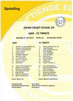 Officieel team sheet Johan Cruijff schaal Ajax - FC Twente, Ophalen of Verzenden, Gebruikt, Ajax