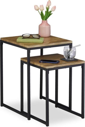 Bijzettafel set van 2 houtkleur beschikbaar voor biedingen