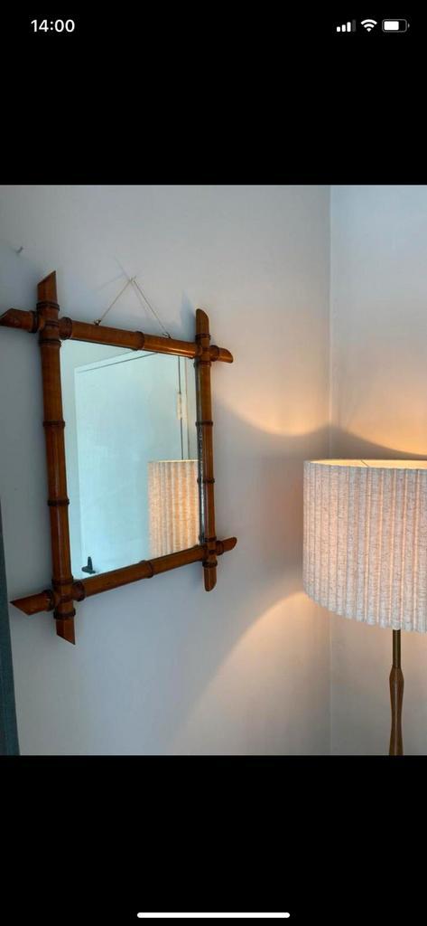 Antieke Franse faux-bamboe spiegel., Antiek en Kunst, Antiek | Spiegels, Minder dan 50 cm, Rechthoekig, Ophalen