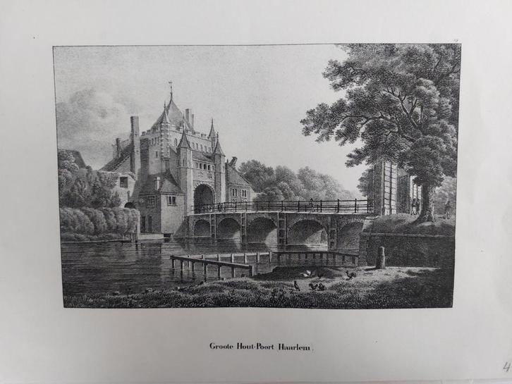 2 / Groote Hout-Poort Grote Houtpoort te Haarlem Litho 1825, Antiek en Kunst, Kunst | Litho's en Zeefdrukken, Ophalen of Verzenden
