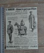 Burberry advertentie voor militairen WO1, Verzamelen, Tijdschriften, Kranten en Knipsels, Ophalen of Verzenden, Voor 1920, Buitenland