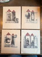 Set van 4 gesigneerde etsen van Karin Campfens (E.A.), Antiek en Kunst, Kunst | Etsen en Gravures, Ophalen