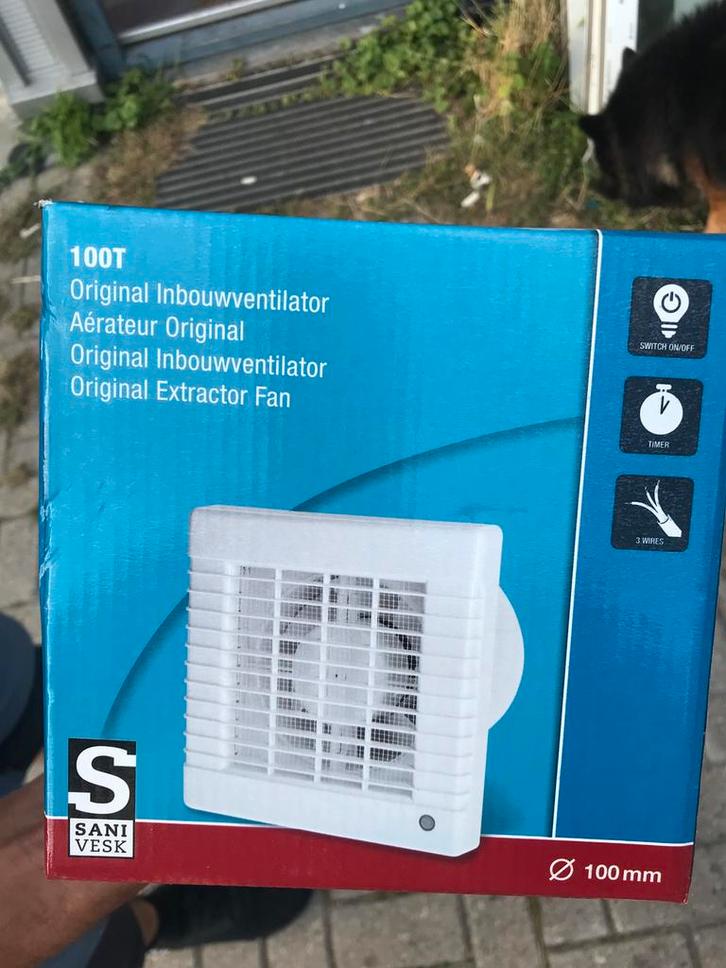 SaniVesk 100T Inbouwventilator met Timer - Ø100mm, Doe-het-zelf en Verbouw, Ventilatie en Afzuiging, Nieuw, Ventilator, Ophalen of Verzenden