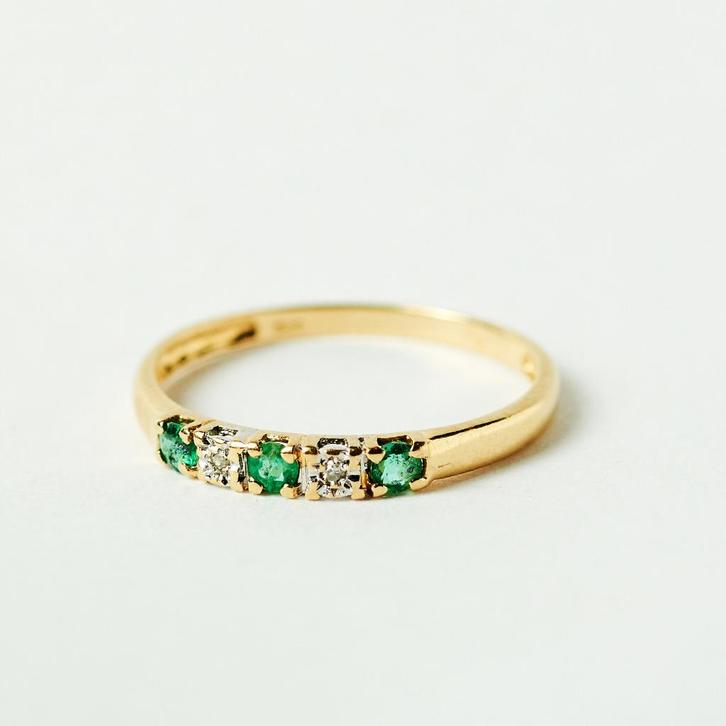 VNTG atelier - Vintage goud 14 karaat gouden ring smaragd, Sieraden, Tassen en Uiterlijk, Ringen, Dame, 17 tot 18, Goud, Goud