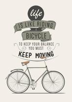 Retro look fiets quote poster - A3 €19,95, Rechthoekig Staand, Nieuw, Ophalen of Verzenden, A1 t/m A3