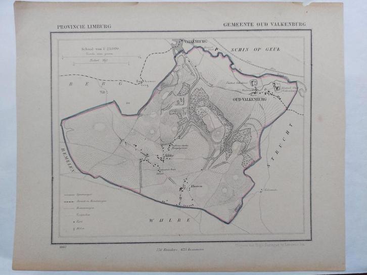 43 / Gemeente Oud Valkenburg Limburg door J. Kuyper uit 1867, Antiek en Kunst, Kunst | Litho's en Zeefdrukken, Ophalen of Verzenden