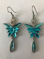 Vintage Oorbellen met groen/blauwe kristallen, Met kristal, Overige materialen, Blauw, Ophalen of Verzenden