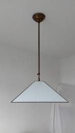 Vierkante melkglas messing hanglamp, Huis en Inrichting, Lampen | Hanglampen, Ophalen, Gebruikt, Glas, 50 tot 75 cm