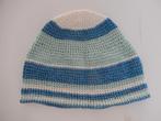 Nieuw blauw wit mintgroen gestreept handgemaakt gehaakt muts, Maat 38/40 (M), Handmade, Nieuw, Ophalen of Verzenden