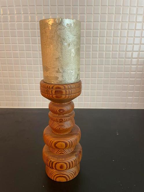 Scandinavische kandelaar, jaren 70- hout, Antiek en Kunst, Antiek | Kandelaars, Overige materialen, Ophalen of Verzenden