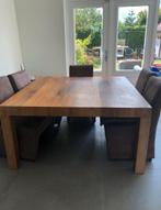 Mooie vierkante notenhouten eettafel 150x150, Huis en Inrichting, Tafels | Eettafels, Ophalen, Vierkant, op maat gemaakt door meubelmaker