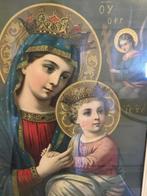 Brocante Antiek schilderij van Heilige Maria met Jezus, Antiek en Kunst, Antiek | Religie, Ophalen of Verzenden