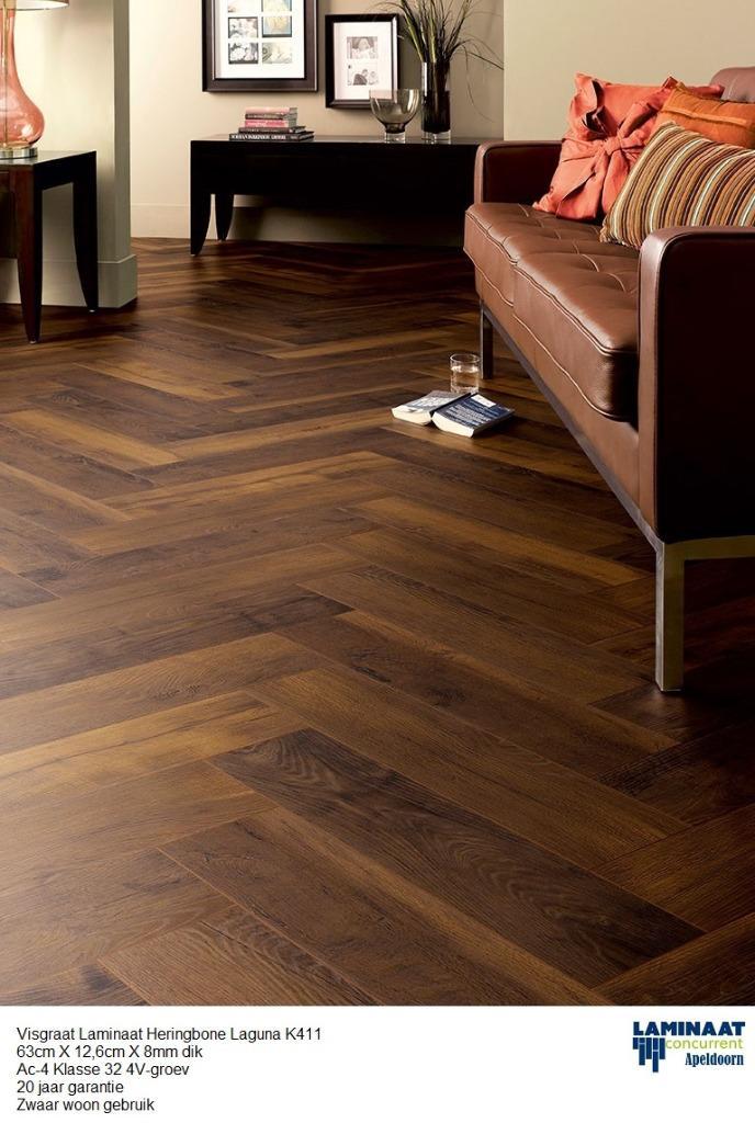 83,52m2 Visgraat Laminaat  Laguna Oak K411 96pak = €1248, Huis en Inrichting, Stoffering | Vloerbedekking, Nieuw, Laminaat, Bruin