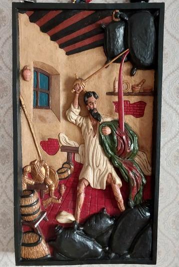 Houten schilderij gemaakt uit een stukje hout beschikbaar voor biedingen