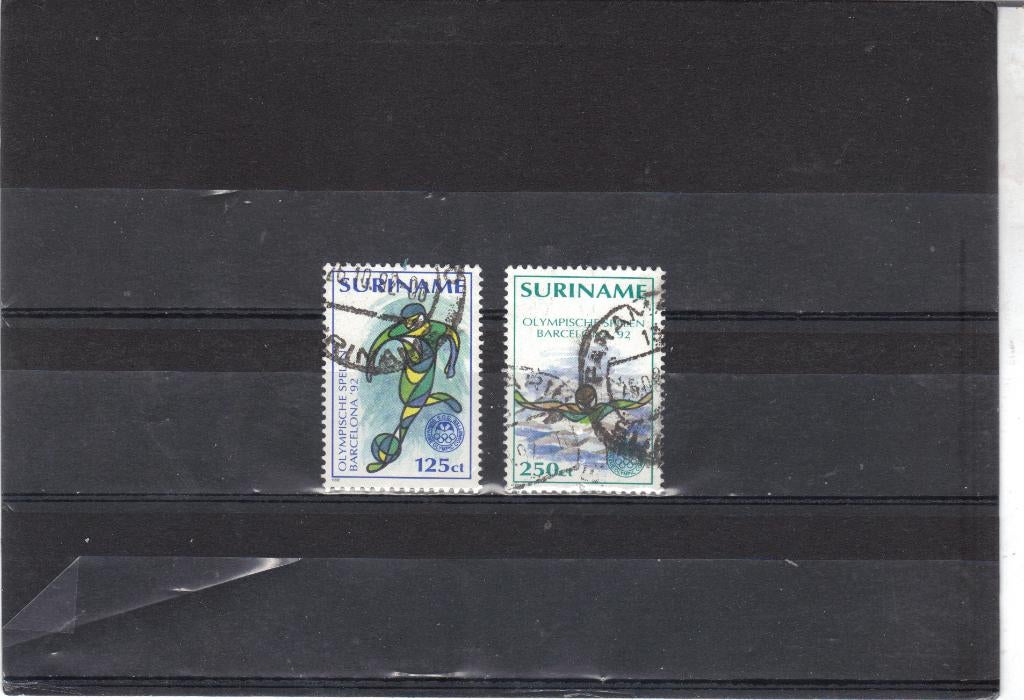 Soriname 2x gest Olympische spelen 1992, Ophalen of Verzenden, Gestempeld, Zuid-Amerika