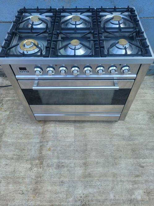 Zeer goed staat boretti rvs kleur fornuis 6,pits 90cm ovens, Witgoed en Apparatuur, Fornuizen, Zo goed als nieuw, Vrijstaand, Gas