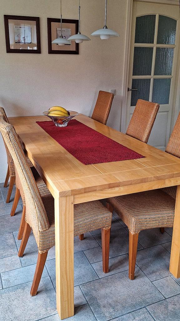 Eettafel met 6 stoelen, Huis en Inrichting, Tafels | Eettafels, Gebruikt, 50 tot 100 cm, 150 tot 200 cm, Vijf personen of meer