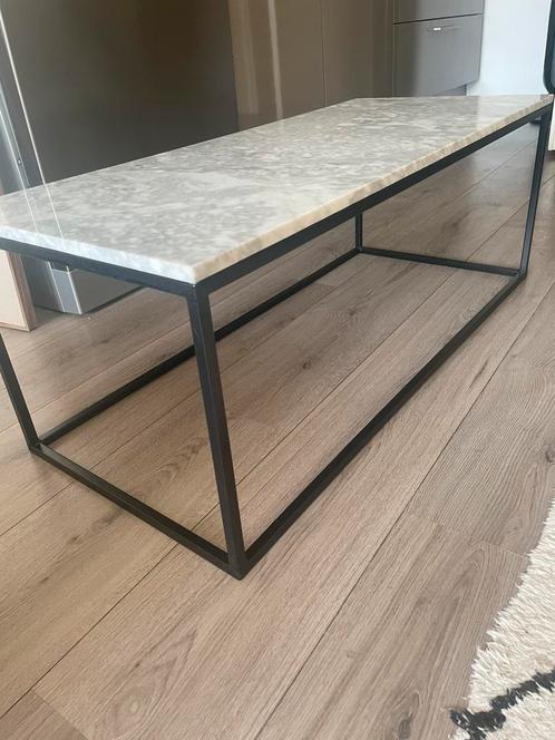 Marmeren/metalen salontafel, Huis en Inrichting, Tafels | Salontafels, Gebruikt, Minder dan 50 cm, 50 tot 100 cm, Minder dan 50 cm
