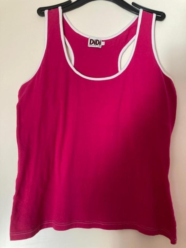 Top roze fuchsia met witte randen racerback Didi maat 3 is L, Kleding | Dames, Tops, Zo goed als nieuw, Maat 42/44 (L), Roze, Zonder mouw