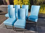 leren eetkamerstoelen 6st,  kleur licht blauw., Huis en Inrichting, Stoelen, Ophalen, Zo goed als nieuw, Blauw, Vijf, Zes of meer stoelen