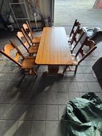 Massief eiken eetkamertafel met 6 stoelen, Ophalen, Gebruikt, Eikenhout, 50 tot 100 cm