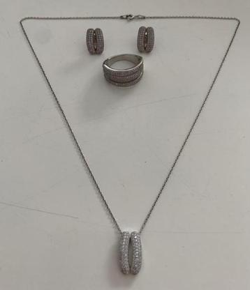ECHT Zilveren Ketting, Oorbellen & Ring maat 18! CADEAUTIP! beschikbaar voor biedingen