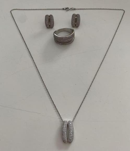 ECHT Zilveren Ketting, Oorbellen & Ring maat 18! CADEAUTIP!, Sieraden, Tassen en Uiterlijk, Kettingen, Nieuw, Zilver, Zilver, Met hanger