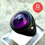 Zwarte Ring met Fascinerende Paarse Amethist Kristal CAR54, Sieraden, Tassen en Uiterlijk, Ringen, Overige materialen, 20 of groter
