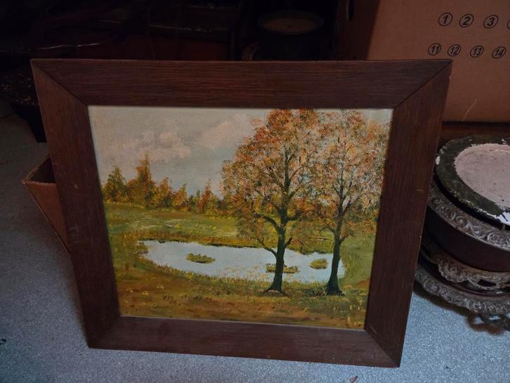 Landschapsschilderij met bomen en water, Antiek en Kunst, Kunst | Schilderijen | Klassiek, Ophalen of Verzenden