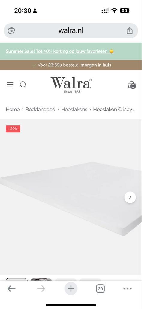 Walra Crispy Cotton Topper Hoeslaken en molton, Huis en Inrichting, Slaapkamer | Beddengoed, Gebruikt, Hoeslaken of Sloop, Tweepersoons