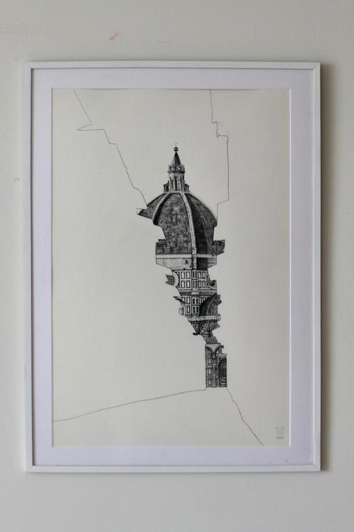 Mooie print tekening schets Duomo Florence, Antiek en Kunst, Kunst | Tekeningen en Foto's, Ophalen