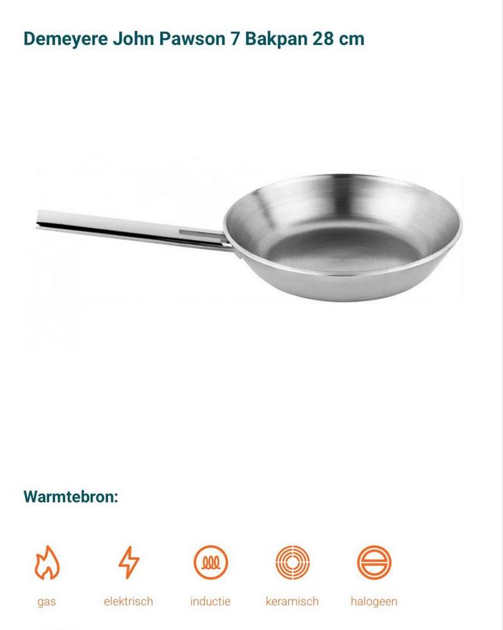 Demeyere John Pawson Koekenpan 28cm RVS, Huis en Inrichting, Keuken | Potten en Pannen, Nieuw, Koekenpan of Braadpan, Rvs, Inductieplaat